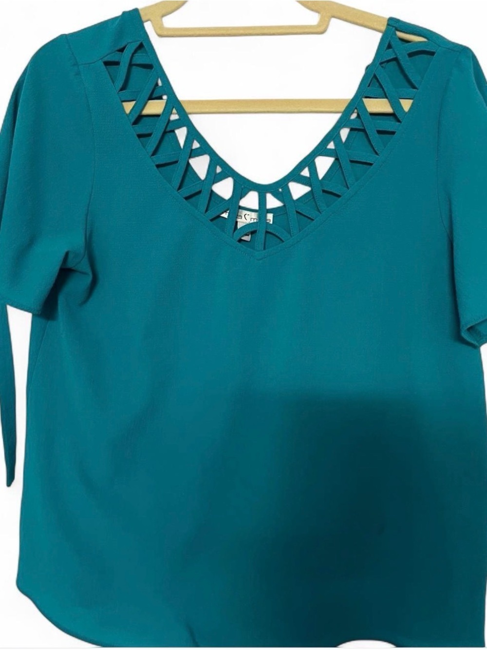 Moa Moa Teal Short-Sleeve Top with Lattice V-Neck
